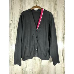 Revasonee Cardigan Sweater Size XL Black Button Up Vneck‎ Pink Trim Ribbed